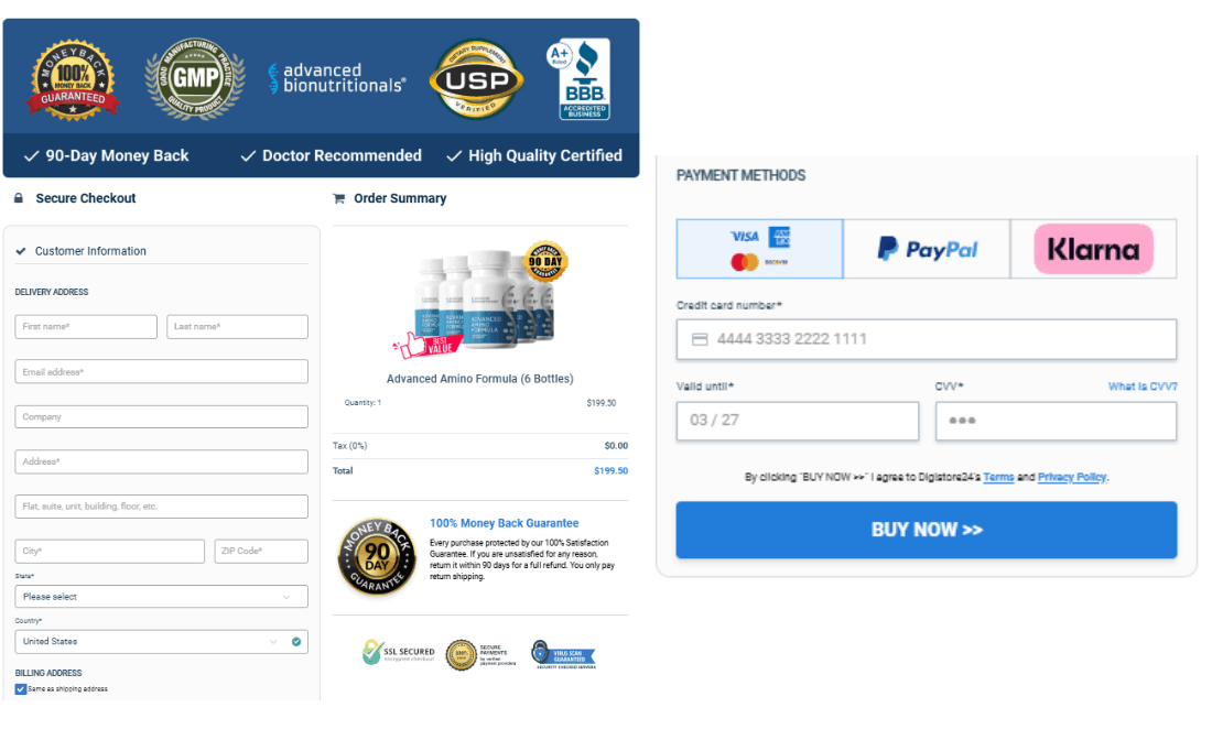 Advanced Amino Formula-checkout-page